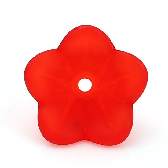 Picture of Acrylic Beads Flower Red Frosted About 14mm x 13mm, Hole: Approx 1.7mm, 300 PCs