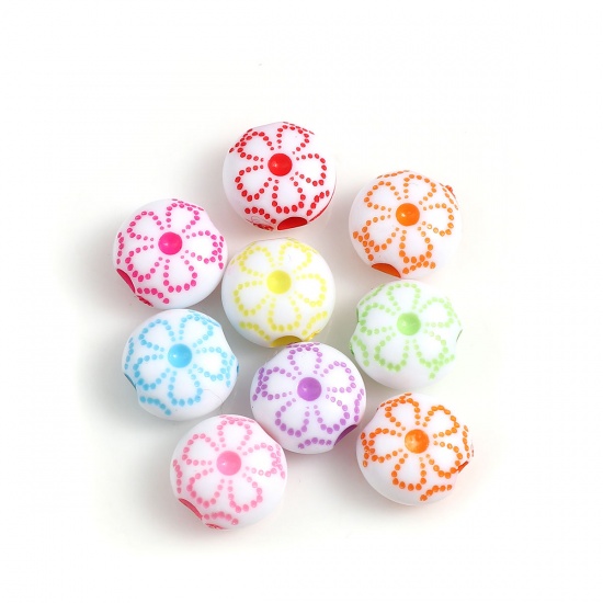 Picture of Acrylic Beads Round At Random Flower Pattern About 10mm Dia, Hole: Approx 2.6mm, 300 PCs
