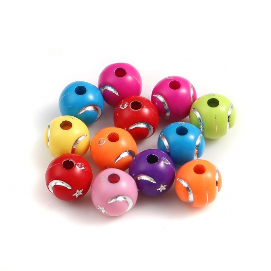 Picture of Acrylic Beads Round At Random Moon Pattern About 10mm Dia, Hole: Approx 2.4mm, 200 PCs