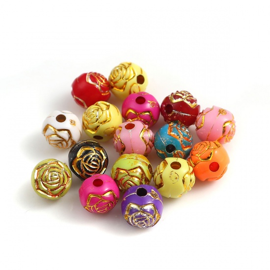 Picture of Acrylic Beads Round At Random Rose Flower Pattern About 8mm Dia, Hole: Approx 1.8mm, 300 PCs