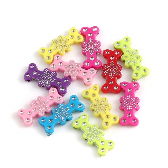 Picture of Acrylic Beads Bone At Random Christmas Snowflake Pattern About 19mm x 8mm, Hole: Approx 1.2mm, 300 PCs