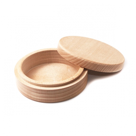 Picture of Wood Jewelry Gift Boxes Round Natural 9.1cm , 1 Piece