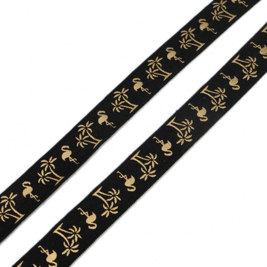 Picture of Polyester Jewelry Cord Rope Black Flamingo Pattern Elastic 15mm, 1 Roll (Approx 3 M/Roll)