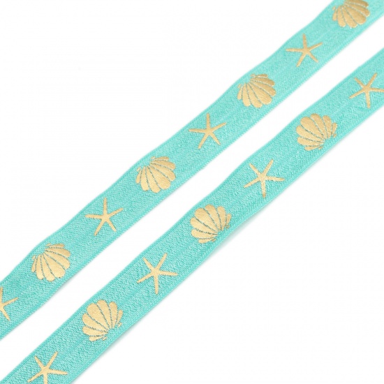 Picture of Polyester Jewelry Cord Rope Skyblue Star Fish Pattern Elastic 15mm, 1 Roll (Approx 3 M/Roll)