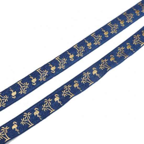Picture of Polyester Jewelry Cord Rope Deep Blue Flamingo Pattern Elastic 15mm, 1 Roll (Approx 3 M/Roll)