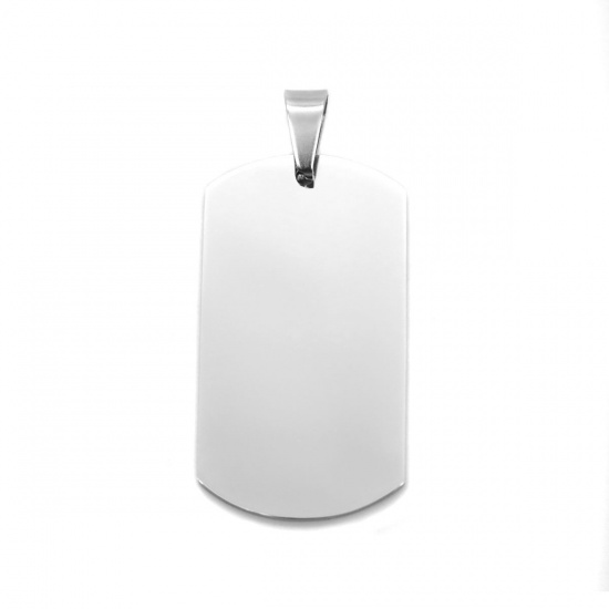 Picture of 304 Stainless Steel Pendants Rectangle Silver Tone Blank Stamping Tags One Side 5cm x 2.3cm, 1 Piece