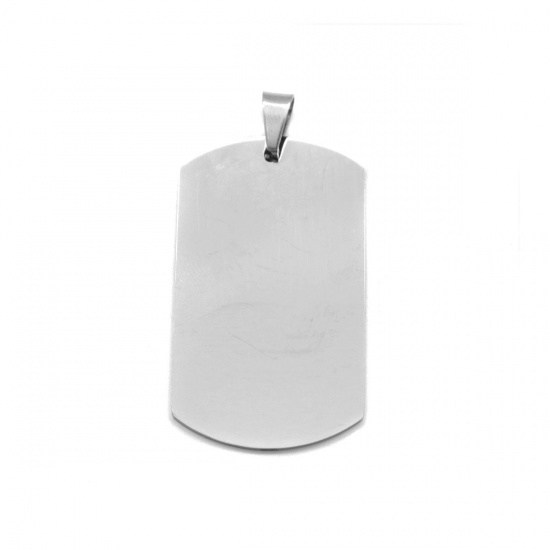 Picture of 304 Stainless Steel Pendants Rectangle Silver Tone Blank Stamping Tags One Side 5.7cm x 2.9cm, 1 Piece