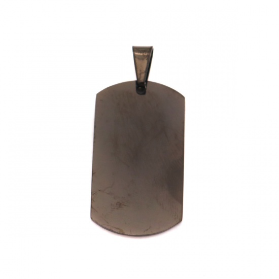 Picture of 304 Stainless Steel Pendants Rectangle Gunmetal Blank Stamping Tags One Side 4.5cm x 2.1cm, 1 Piece