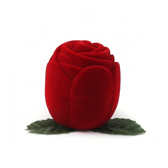 Bild von ABS & Veloursamt Schmuck Schmuckkasten Rose Rot Blume Blätter Muster, 4.6cm x 4.1cm , 2 Stück