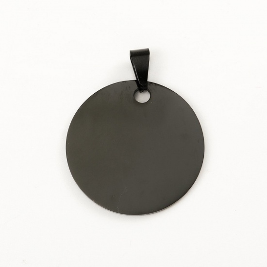 Picture of 304 Stainless Steel Pendants Round Gunmetal Blank Stamping Tags One Side 3.4cm x 2.8cm, 1 Piece