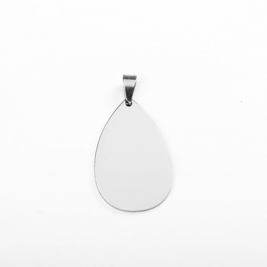 Picture of 304 Stainless Steel Blank Stamping Tags Pendants Drop Silver Tone Double-sided Polishing 3.7cm x 1.9cm, 1 Piece