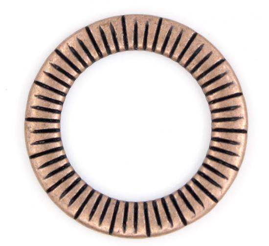 Picture of Zinc Based Alloy Closed Soldered Jump Rings Findings Round Antique Copper Stripe Carved 24mm Dia, 5 PCs