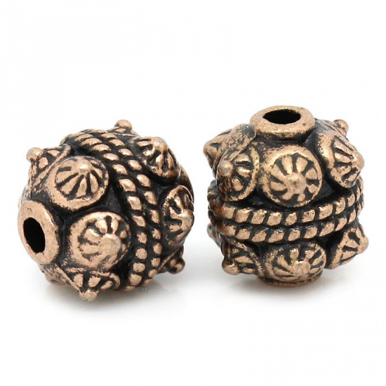 Picture of Zinc metal alloy Spacer Beads Cylinder Antique Copper Pattern Carved About 11mm x 10mm, Hole:Approx 2mm, 4 PCs