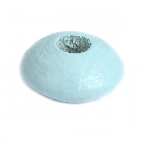 Imagen de Madera Espaciador Cuentas Plano Redondo Azul Claro Aprox 12mm Dia, Agujero: Aprox 3.3mm, 200 Unidades