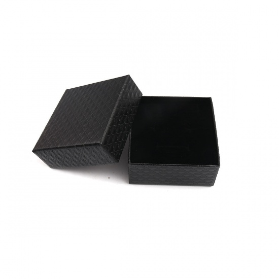 Picture of Paper Jewelry Gift Boxes Square Black 7.4cm x 7.4cm , 4 PCs