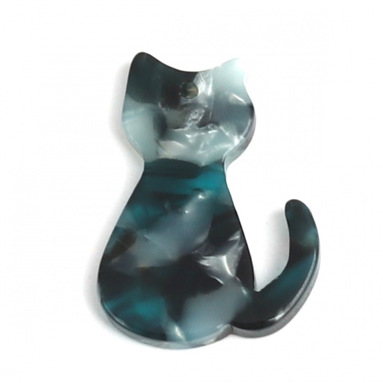Immagine di Acetato Resina Acetica Acetato Acrilico Marmo Charms Gatto Multicolore 25mm x 17mm, 5 Pz