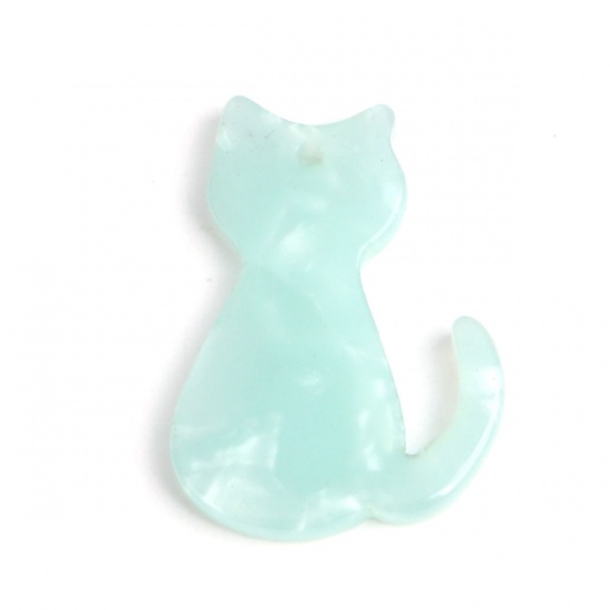 Immagine di Acetato Resina Acetica Acetato Acrilico Marmo Charms Gatto Verde Chiaro 25mm x 17mm, 5 Pz