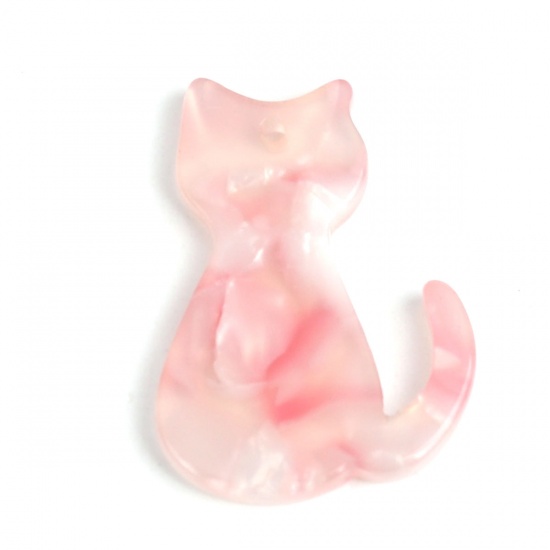 Immagine di Acetato Resina Acetica Acetato Acrilico Marmo Charms Gatto Rosa Pesca 25mm x 17mm, 5 Pz