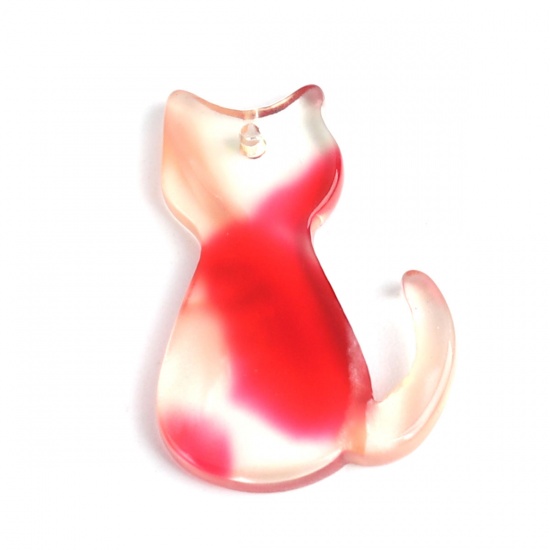 Immagine di Acetato Resina Acetica Acetato Acrilico Marmo Charms Gatto Rosso 25mm x 17mm, 5 Pz