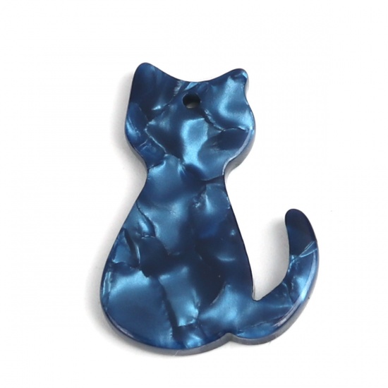 Immagine di Acetato Resina Acetica Acetato Acrilico Marmo Charms Gatto Blu Viola 25mm x 17mm, 5 Pz