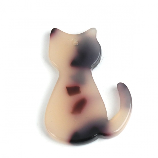 Immagine di Acetato Resina Acetica Acetato Acrilico Marmo Charms Gatto Grigio Nero 25mm x 17mm, 5 Pz