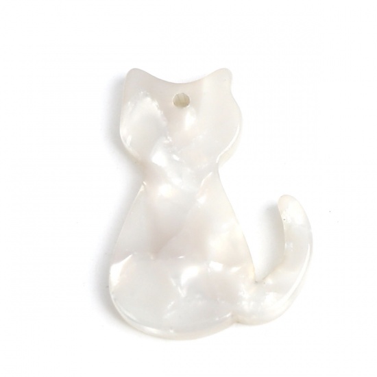 Immagine di Acetato Resina Acetica Acetato Acrilico Marmo Charms Gatto Bianco 25mm x 17mm, 5 Pz