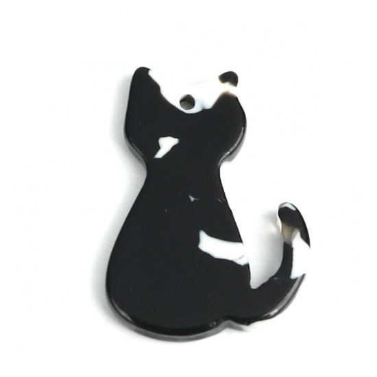 Immagine di Acetato Resina Acetica Acetato Acrilico Marmo Charms Gatto Nero & Bianco 25mm x 17mm, 5 Pz