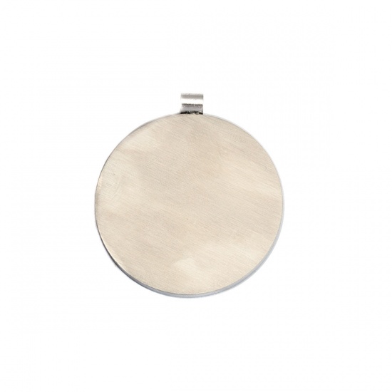 Picture of 304 Stainless Steel Pendants Round Silver Tone Blank Stamping Tags One Side 4.5cm x 4cm, 1 Piece