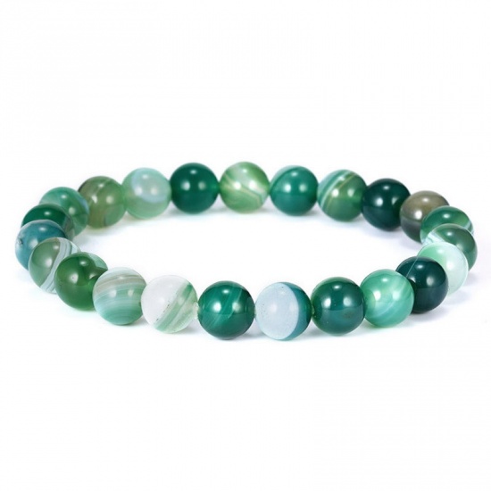 Image de Bracelets Raffinés Bracelets Délicats Bracelet de Perles en Agate ( Synthétique ) Vert Rayées Elastique 20cm Long, 1 Pièce