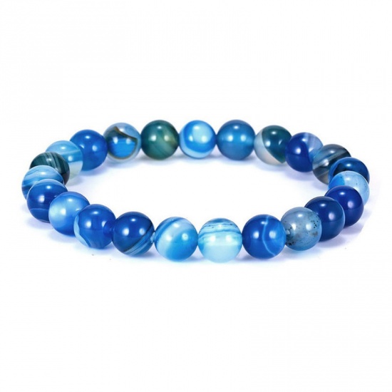 Image de Bracelets Raffinés Bracelets Délicats Bracelet de Perles en Agate ( Synthétique ) Bleu Rayées Elastique 20cm Long, 1 Pièce