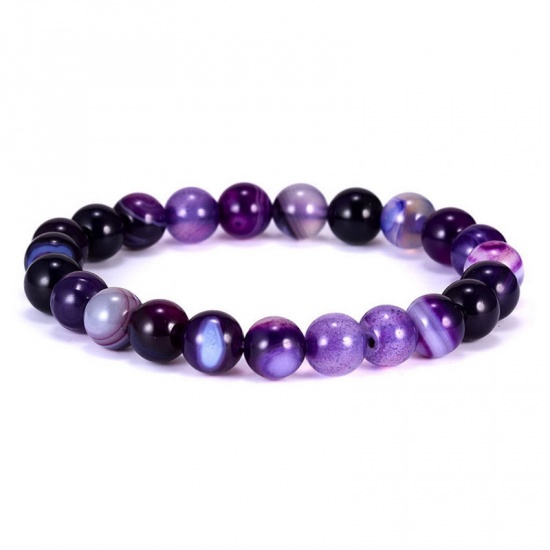 Image de Bracelets Raffinés Bracelets Délicats Bracelet de Perles en Agate ( Synthétique ) Violet Rayées Elastique 20cm Long, 1 Pièce