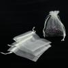 Picture of Wedding Gift Organza Jewelry Bags Drawstring Rectangle Beige 10cm x8cm(3 7/8" x3 1/8"), (Usable Space: 8x8cm) 30 PCs