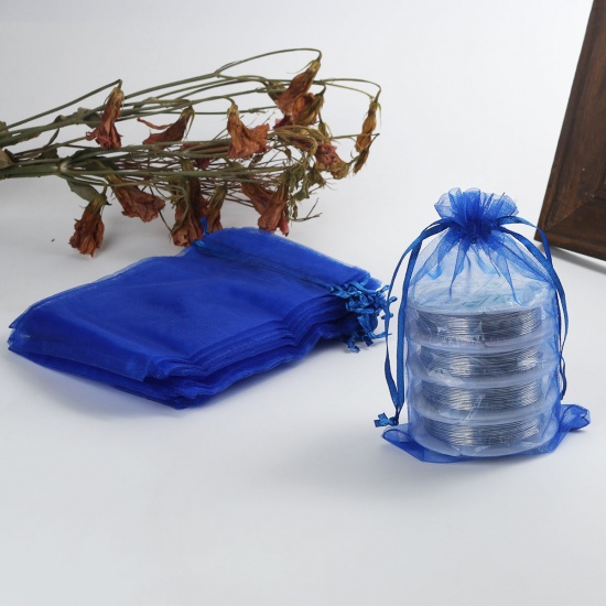 結婚祝い ギフト オーガンジー袋 巾着袋 アクセサリーバック ラッピング  描画可能 長方形 サファイア・ブルー （使用可能なスペース: 13.5x10.5cm ) 16cm x 11cm、 20 個 の画像