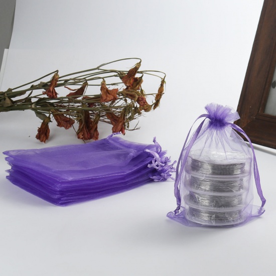 Image de Cadeau de Mariage Sachets en Organza Rectangle Violet (Espace Utilisable: 13.5x10.5cm) 16cm x 11cm, 20 Pcs