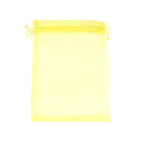 Picture of Wedding Gift Organza Jewelry Bags Drawstring Rectangle Yellow 20cm x15cm(7 7/8" x5 7/8"), (Usable Space: 17x14.5cm) 20 PCs