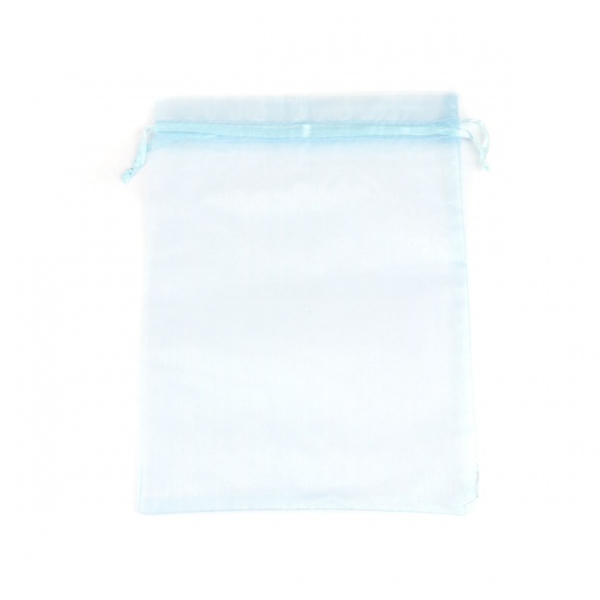 Picture of Wedding Gift Organza Jewelry Bags Drawstring Rectangle Light Blue 20cm x15cm(7 7/8" x5 7/8"), (Usable Space: 17x14.5cm) 20 PCs