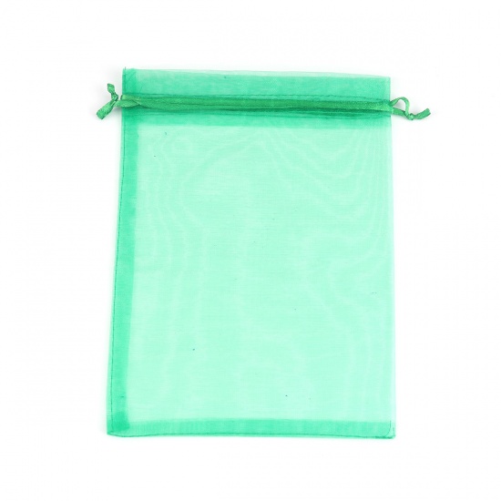 Picture of Wedding Gift Organza Jewelry Bags Drawstring Rectangle Green 20cm x15cm(7 7/8" x5 7/8"), (Usable Space: 17x14.5cm) 20 PCs