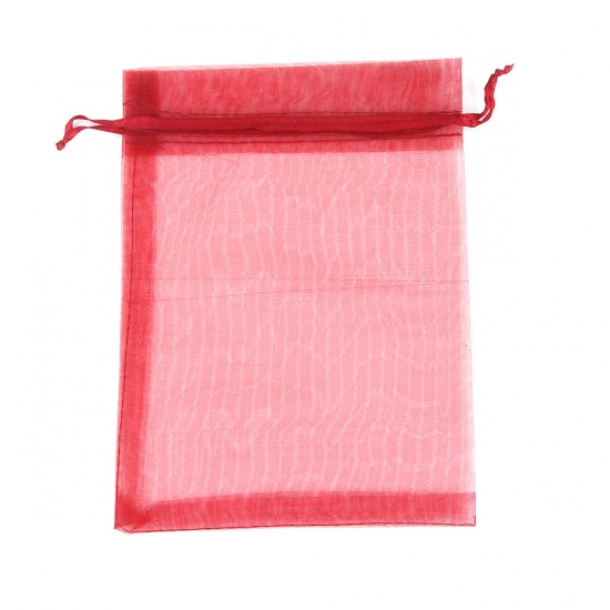 Picture of Wedding Gift Organza Jewelry Bags Drawstring Rectangle Wine Red 20cm x15cm(7 7/8" x5 7/8"), (Usable Space: 17x14.5cm) 20 PCs