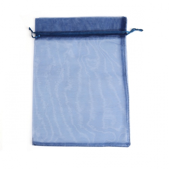Picture of Wedding Gift Organza Jewelry Bags Drawstring Rectangle Navy Blue (Usable Space: 19x16.5cm) 23cm x 17cm, 20 PCs