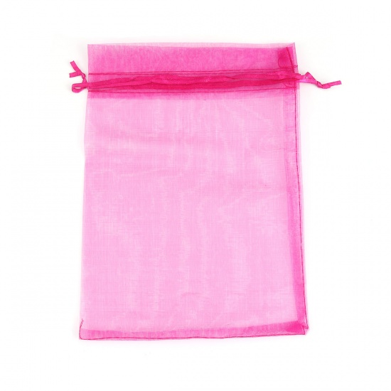 Picture of Wedding Gift Organza Jewelry Bags Drawstring Rectangle Fuchsia (Usable Space: 19x16.5cm) 23cm x 17cm, 20 PCs