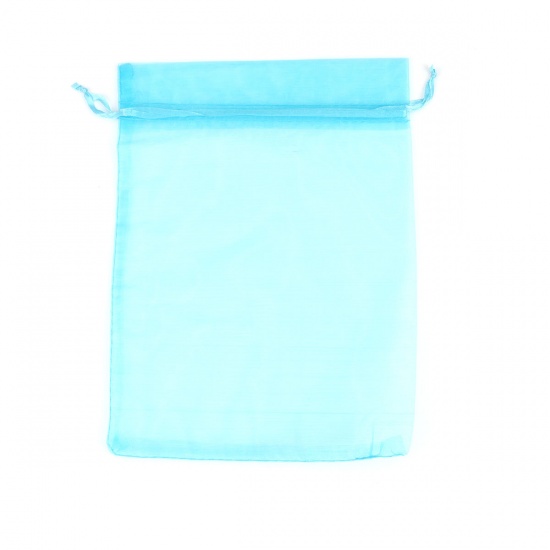 Picture of Wedding Gift Organza Jewelry Bags Drawstring Rectangle Lake Blue (Usable Space: 19x16.5cm) 23cm x 17cm, 20 PCs
