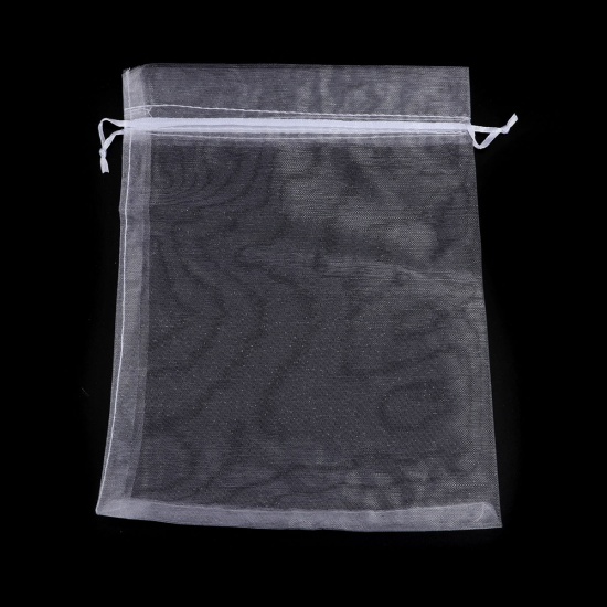 Picture of Wedding Gift Organza Jewelry Bags Drawstring Rectangle White (Usable Space: 19x16.5cm) 23cm x 17cm, 20 PCs