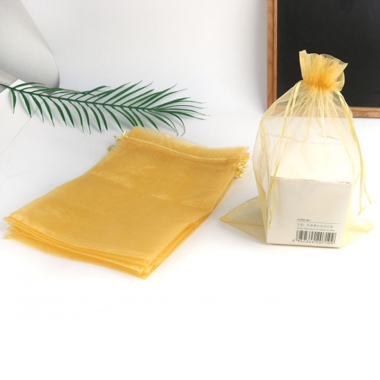 Picture of Wedding Gift Organza Drawstring Bags Rectangle Golden (Usable Space: 30x24cm) 34cm x 24cm, 10 PCs