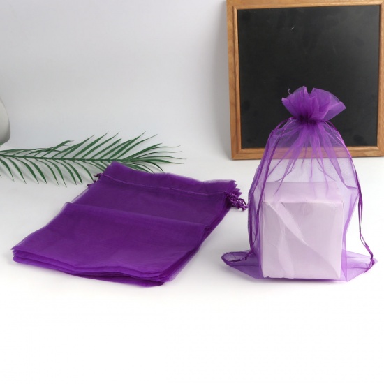 Picture of Wedding Gift Organza Drawstring Bags Rectangle At Random (Usable Space: 26x20cm) 30cm x 20cm, 10 PCs