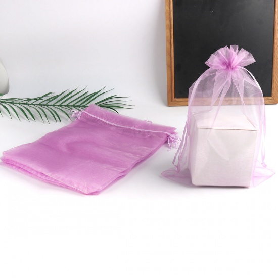 結婚祝い ギフト オーガンジー袋 巾着袋 アクセサリーバック ラッピング 長方形 薄紫色 （使用可能なスペース: 26x20cm ) 30cm x 20cm、 10 個 の画像