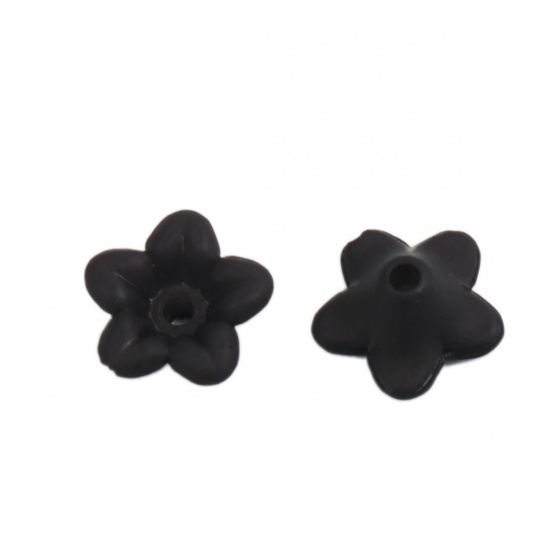 Picture of Acrylic Beads Flower Black Frosted About 10mm x 10mm, 1000 PCs
