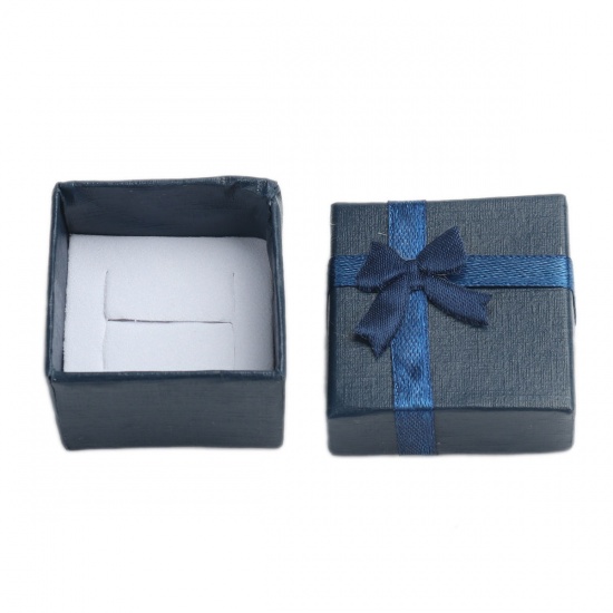 Picture of Paper Jewelry Gift Boxes Square Deep Blue Bowknot Pattern 4.3cm x 4.3cm , 6 PCs