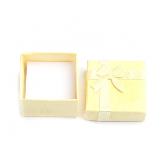 Picture of Paper Jewelry Gift Boxes Square Yellow Bowknot Pattern 4.3cm x 4.3cm , 6 PCs