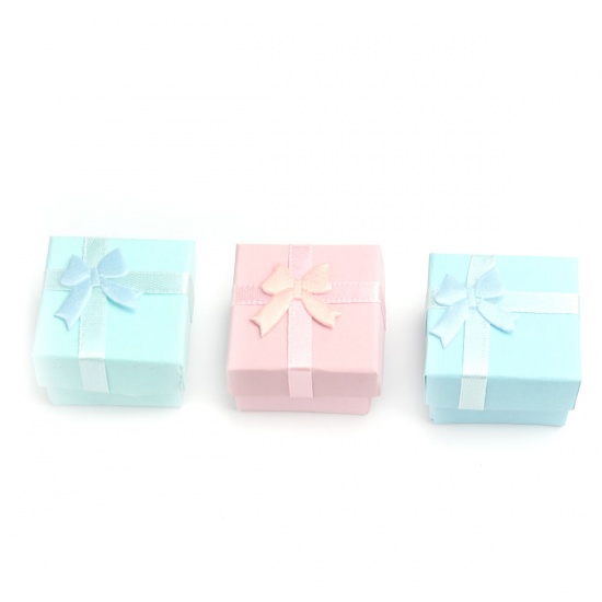 Picture of Paper Jewelry Gift Boxes Square At Random Bowknot Pattern 4.3cm x 4.3cm , 6 PCs