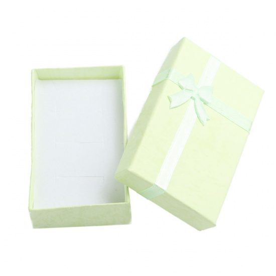 Picture of Paper Jewelry Gift Boxes Rectangle Light Green Bowknot Pattern 8.1cm x 5.2cm , 4 PCs